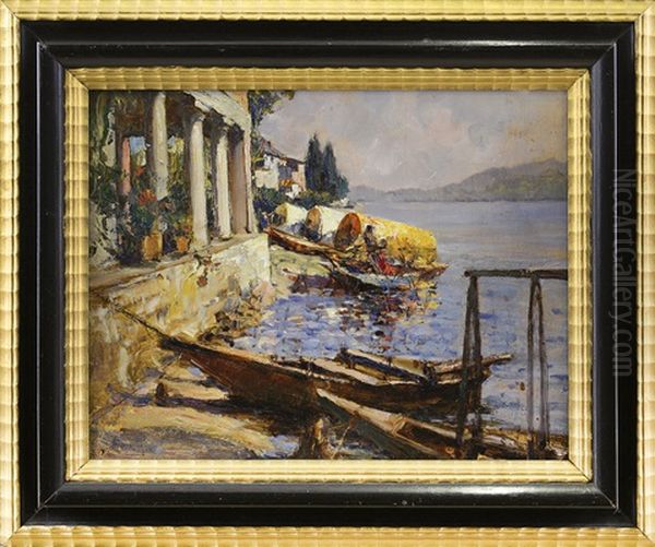 Paesaggio Sul Lago Oil Painting by Lidio Ajmone