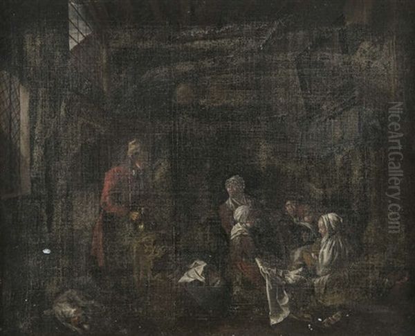 Interior With Figures Oil Painting by Josef van Aken