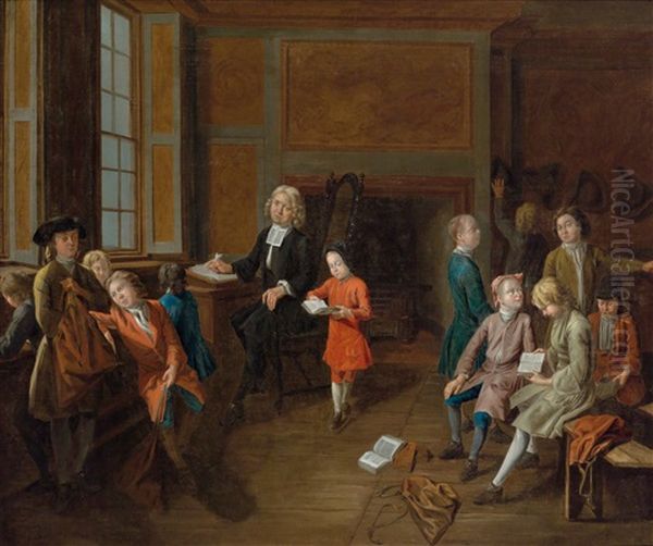 Die Schulstunde Im Pfarrhaus Oil Painting by Josef van Aken