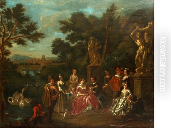 A Fete Galante Oil Painting by Josef van Aken