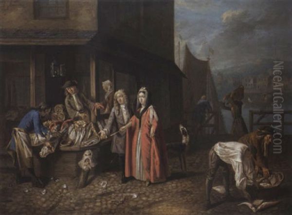 The Fish Market Oil Painting by Josef van Aken