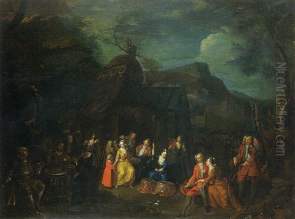 Scene De Bivouac Oil Painting by Josef van Aken