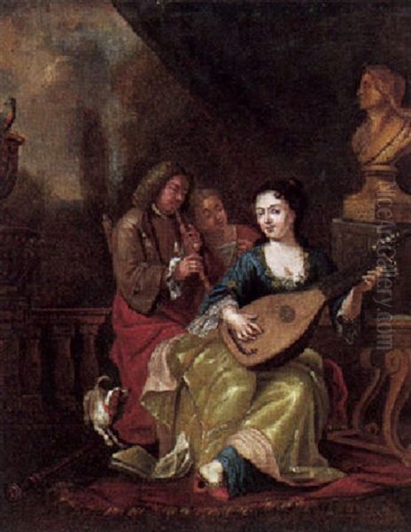 A Musical Party On A Terrace by Josef van Aken