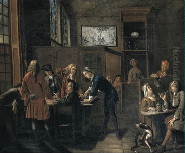 Interior Of An Alehouse Oil Painting by Josef van Aken