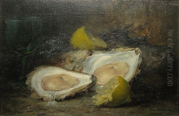 Stilleven Met Oesters En Citroen Oil Painting by Leo Van Aken