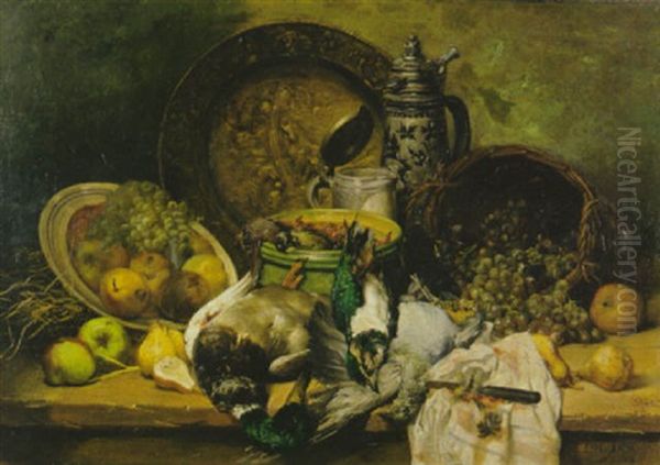 Stilleben Mit Obst Und Geflugel Oil Painting by Leo Van Aken