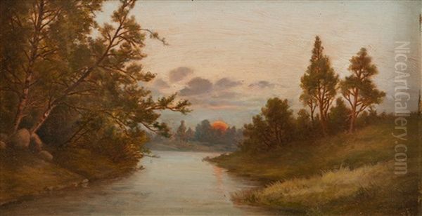 Sunset Oil Painting by Rudolph Akerblom