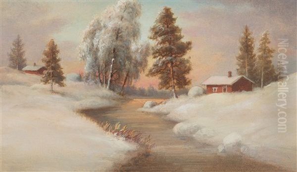 Winter Landscape Oil Painting by Rudolph Akerblom