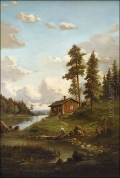 Torppa Uudellamaalla Oil Painting by Rudolph Akerblom