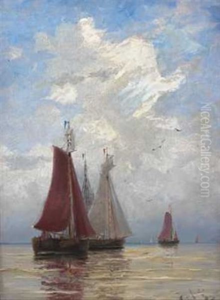 Hollandske Fiskerbaade Udenfor Kysten Oil Painting by Betzy Akersloot-Berg