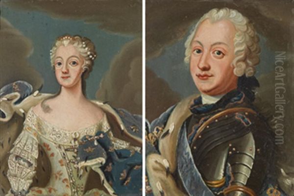 Portratt Forestallande Adolf Fredrik Och Lovisa Ulrika (pair) Oil Painting by Jonas Akerstrom