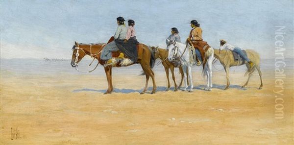 Watching The Race Oil Painting by Louis B. Akin