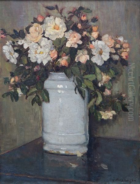 Wilde Roosjes / Wild Roses Oil Painting by Johannes Evert Hendrik Akkeringa