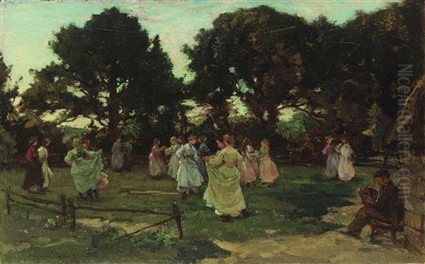 Meidans / Maypole Dance In Wolfheze Oil Painting by Johannes Evert Hendrik Akkeringa