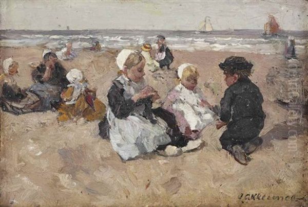 A Day At The Beach, Scheveningen Oil Painting by Johannes Evert Hendrik Akkeringa