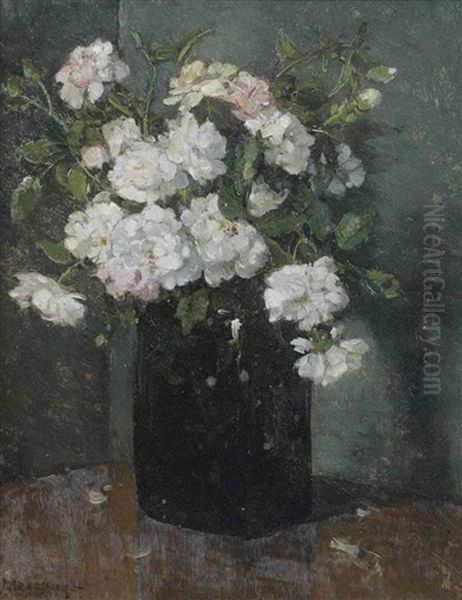 Roosjes; Roses In A Jar Oil Painting by Johannes Evert Hendrik Akkeringa