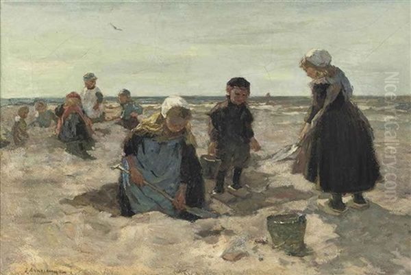 Strand Scheveningen; The Beach Of Scheveningen Oil Painting by Johannes Evert Hendrik Akkeringa