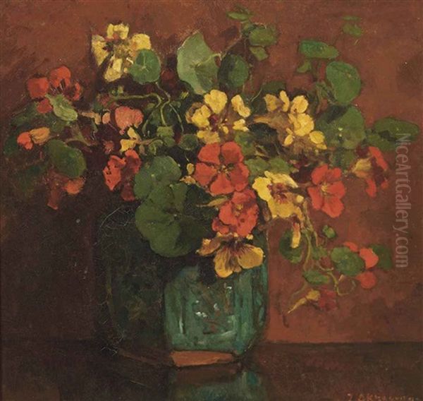 Indian Cress In A Ginger Jar Oil Painting by Johannes Evert Hendrik Akkeringa