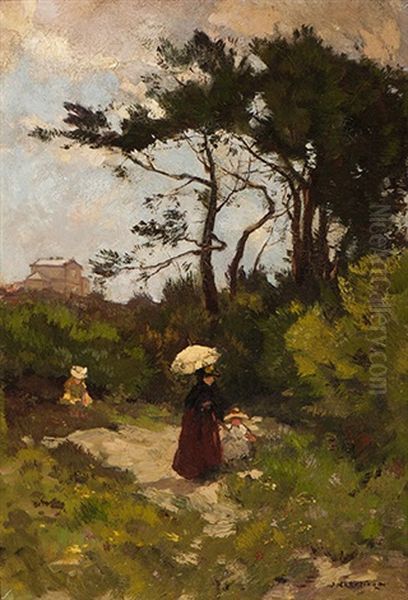 A Walk On A Summer's Day Oil Painting by Johannes Evert Hendrik Akkeringa