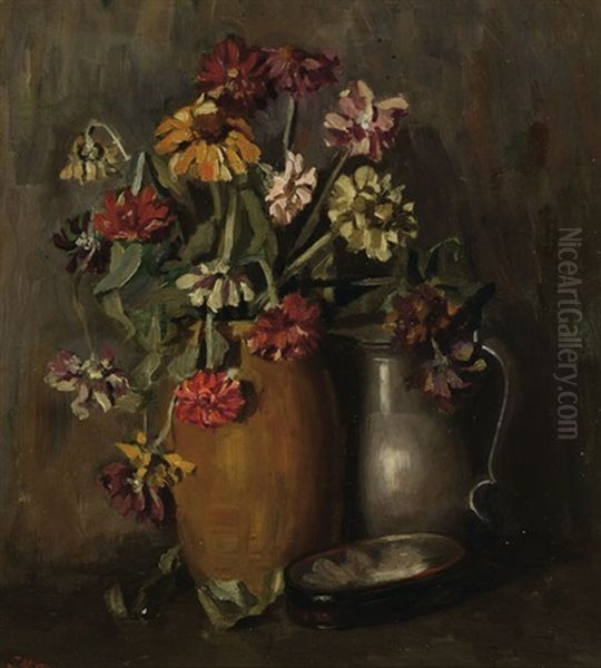 Flowers In A Vase Oil Painting by Johannes Evert Hendrik Akkeringa