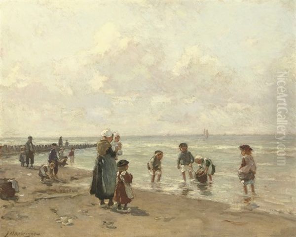 A Sunny Day On The Beach Oil Painting by Johannes Evert Hendrik Akkeringa