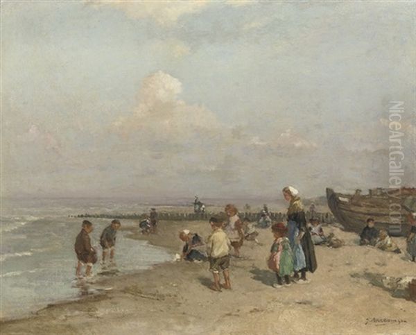 Kinderen Op Het Strand: A Day At The Beach Oil Painting by Johannes Evert Hendrik Akkeringa