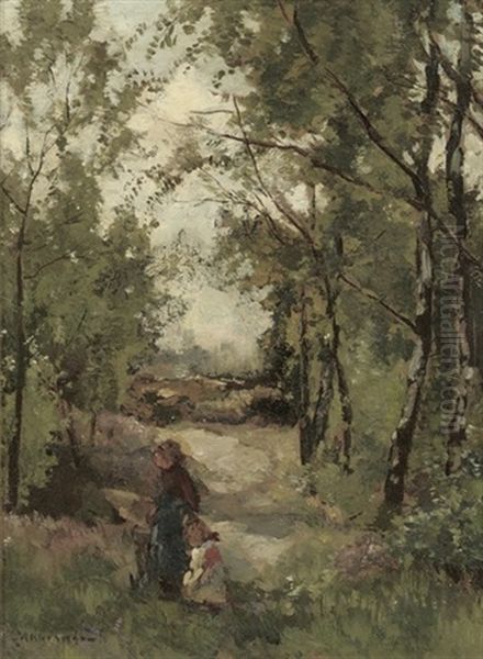 Strolling Through The Forest Oil Painting by Johannes Evert Hendrik Akkeringa