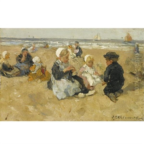 A Day At The Beach Oil Painting by Johannes Evert Hendrik Akkeringa