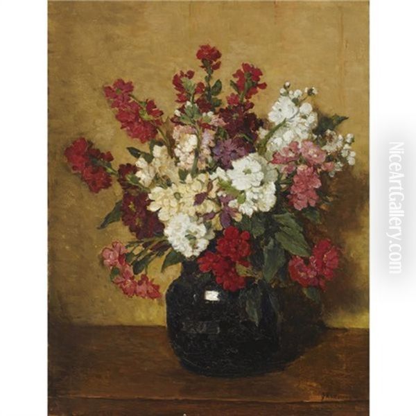 Flowers In A Vase Oil Painting by Johannes Evert Hendrik Akkeringa