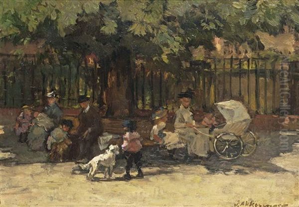 A Place In The Shade Near Paleis Noordeinde Oil Painting by Johannes Evert Hendrik Akkeringa