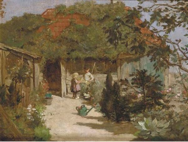 Tending To The Garden Oil Painting by Johannes Evert Hendrik Akkeringa