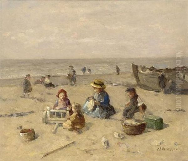 A Day At The Beach Oil Painting by Johannes Evert Hendrik Akkeringa