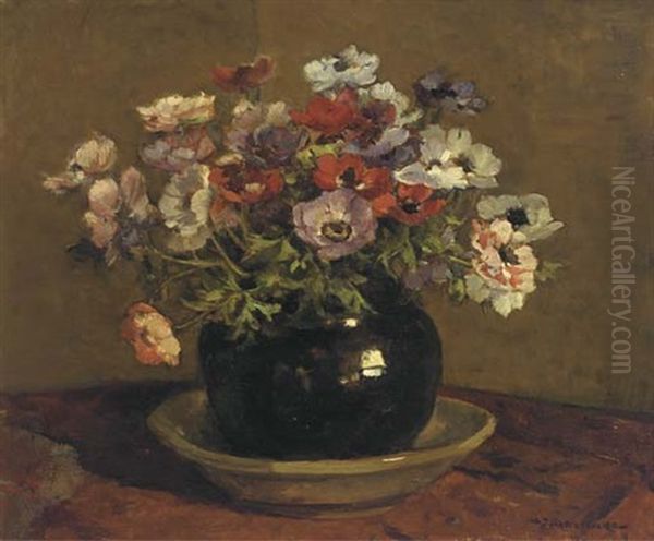 Anemones Oil Painting by Johannes Evert Hendrik Akkeringa