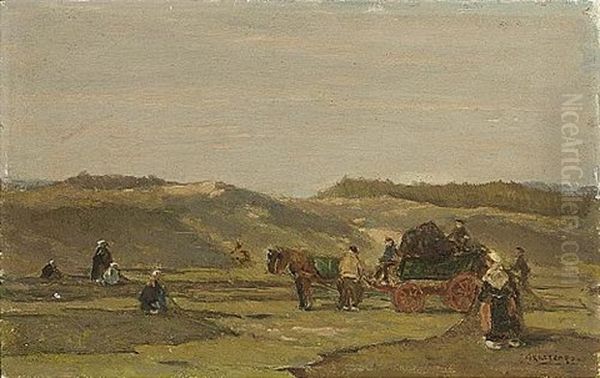 Netmenders In The Dunes Oil Painting by Johannes Evert Hendrik Akkeringa