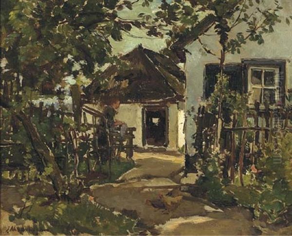 By The White Farmhouse Oil Painting by Johannes Evert Hendrik Akkeringa