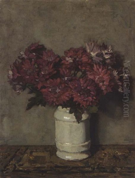 Chrysanthemums In A Vase Oil Painting by Johannes Evert Hendrik Akkeringa