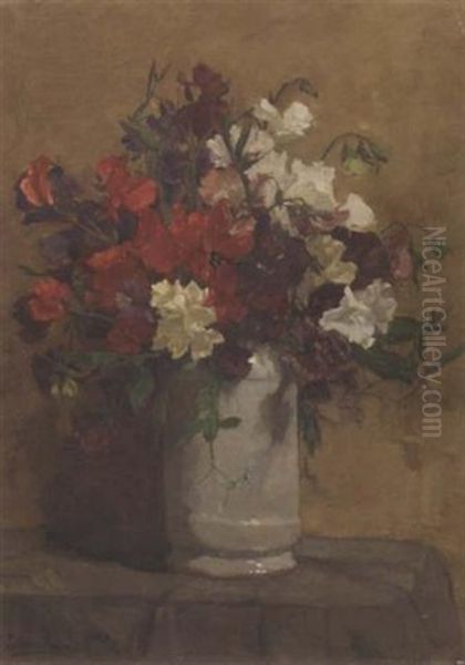 Lathyrus: Sweetpea In A Vase Oil Painting by Johannes Evert Hendrik Akkeringa