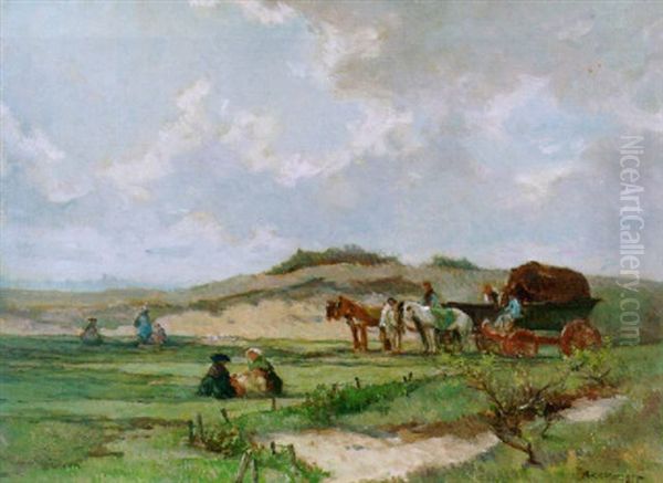 Fisherfolk In The Dunes Oil Painting by Johannes Evert Hendrik Akkeringa