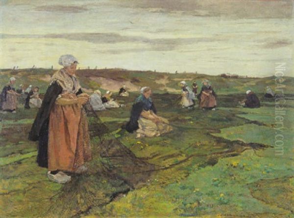 Netzflickerinnen In Den Dunen Oil Painting by Johannes Evert Hendrik Akkeringa