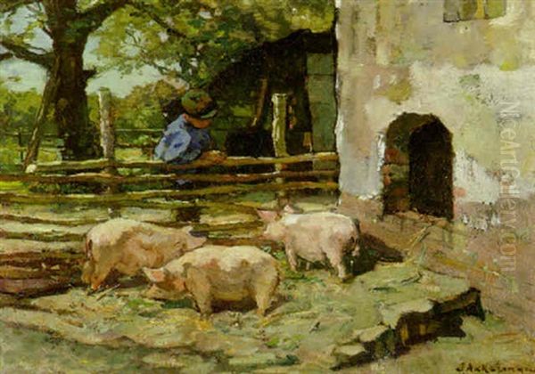 Lunch Time Oil Painting by Johannes Evert Hendrik Akkeringa