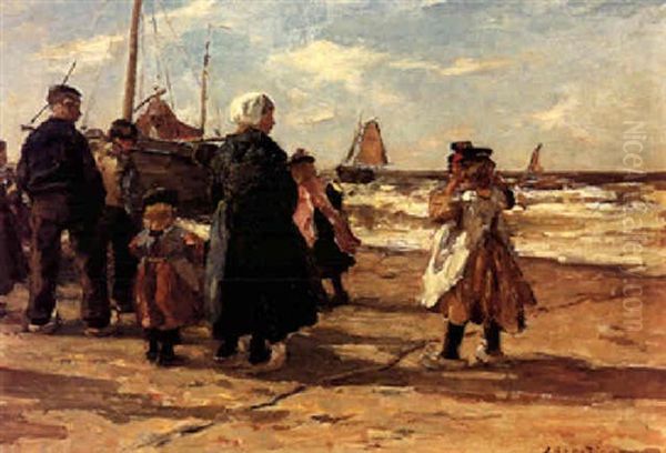 Awaiting The Fishing Fleet Oil Painting by Johannes Evert Hendrik Akkeringa