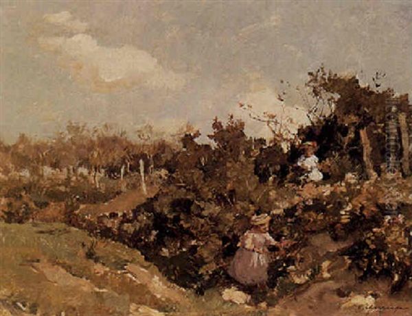 Girls Picking Flowers In The Dunes Oil Painting by Johannes Evert Hendrik Akkeringa