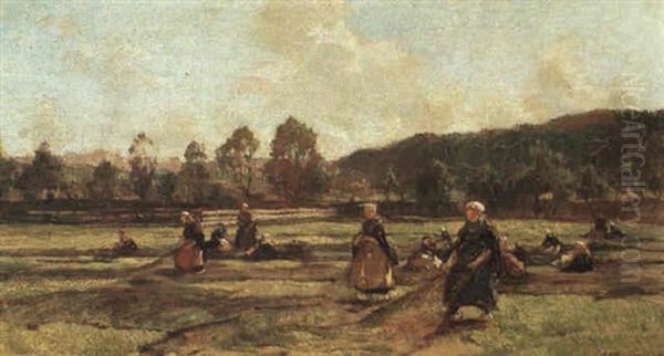 Netmending Women In The Dunes Oil Painting by Johannes Evert Hendrik Akkeringa