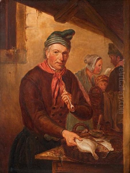 Le Marchand De Poissons Oil Painting by Jacob Akkersdijk