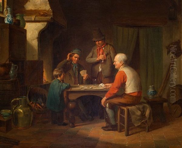 The Card Players Oil Painting by Jacob Akkersdijk