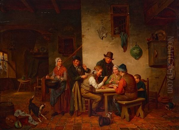 The Porridge Eaters Oil Painting by Jacob Akkersdijk