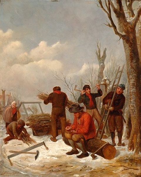 Gathering Dead Wood Oil Painting by Jacob Akkersdijk