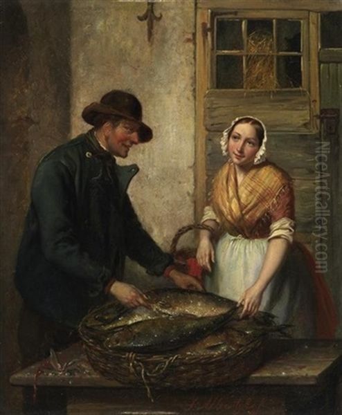 Beim Fischhandler Oil Painting by Jacob Akkersdijk