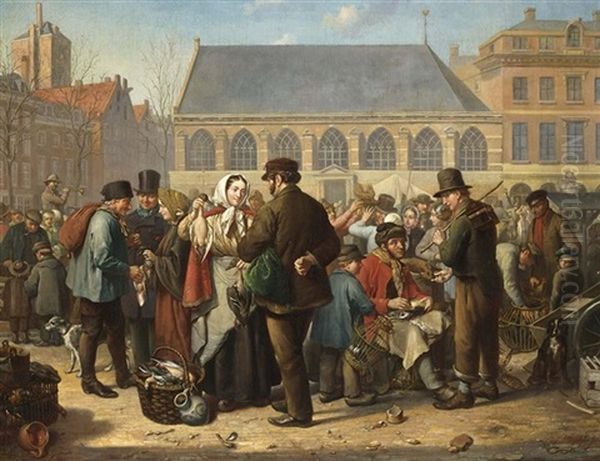 Many Figures On The Nieuwe Markt In Rotterdam by Jacob Akkersdijk