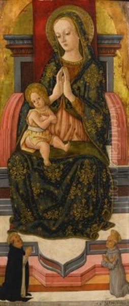 Madonna And Child Enthroned With Saints Vincent Ferrer And Bernardinus Oil Painting by Pietro Alamanno